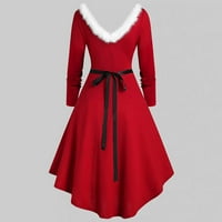 Mrigtriles Мода Божиќ Крпеница V - Вратот Долги ракави Фустан