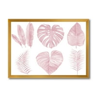 DesignArt 'Тропски розови акварели лисја на бело i' shabby shic framed уметнички принт