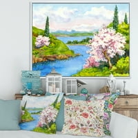 ДизајнАрт „светло сино небо над пролетниот пејзаж“ Традиционално врамено платно wallидно печатење