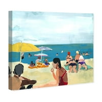 Студио Винвуд Студио Наутичко и крајбрежно wallидно уметноста Пернас „Сончев ден на плажата“ на крајбрежјето - сина, жолта боја
