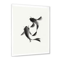 DesignArt 'црно -бела гроздобер риба II' Наутички и крајбрежен врамен уметнички принт