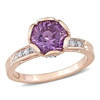Miabellaенски женски 1- карат аметист карат дијамант 14kt розово злато 3-камен-прстен за ангажман