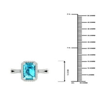 Империјал скапоцен камен 10К бело злато смарагд исечен швајцарски сина топаз ct tw tw diamond halo женски прстен