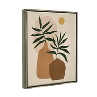 Stuple Industries садови за растителни вазни, апстрактни ботанички форми, графички уметнички сјајни сиви лебдечки врамени платно печатење wallидна уметност, дизајн од Рејче