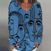 Жените Блузи Дозвола Под $ Плус Големина Жени Мода О-Вратот Апстракт Печатење Долги Ракави Блуза Градиент Кошули Сина Xxxl
