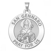 PicturesOnGold.com Сан Џенаро Круг Верски Медал-Во Големина На Пара, Солидна 14к Бело Злато