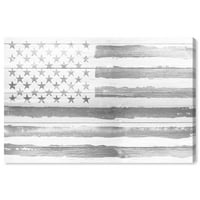 Wynwood Studio Americana и патриотски wallидни уметности платно ги отпечати „карпеста слобода рустикална“ знамиња на САД - бело, сиво