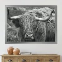 DesignArt „Затвори на шкотска крава на Морланд и“ фарма куќа врамена уметничка печатење