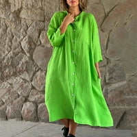 Летни Фустани За Жени Тркалезна Деколте Мода Цврст Макси А-Линија Краток Ракав Фустан Зелена XL