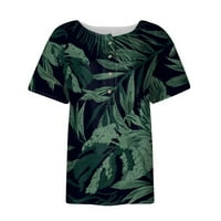 Женски Врвови Печатена Блуза Со Кратки Ракави Обични Жени Летни Хенли Кошули Зелена 2XL