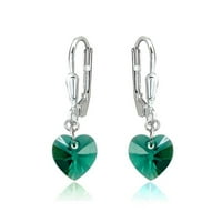 Стерлинг сребрено зелено пржено срцеви обетки обетки направени со кристали на Сваровски