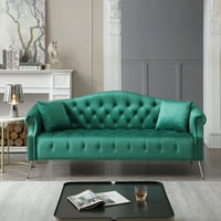Aukfa троседот за дневна соба- кадифено кауч со перници- седиште- копче за тафти- декор за нокти- зелена