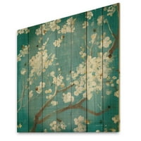 DesignArt 'Blue Cherry Blossoms II' Cabin & Lodge Print на природно бор дрво