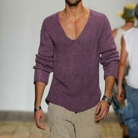 виолетова машка мода секојдневна плетена волна v вратот долг ракав џемпер јакна