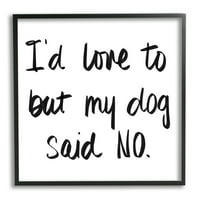 СТУПЕЛ ИНДУСТРИИ Моето куче рече дека нема фраза за хумор за миленичиња минимална текст графичка уметност црна врамена уметничка печатена wallидна уметност, 17x30