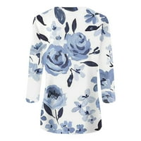 Женски моден Моден Обичен Печатење Со Три Четвртини Ракави Кружен Пуловер На Вратот Врвна Блуза облечени блузи за жени