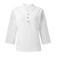 Хенли Блуза Обични Цветни Врвови Ракав Мода За Жени Бела XL