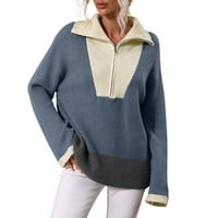 Зимски Есенски Џемпери За Жени Женски Патент Пуловер Со Долги Ракави Џемпери Во Боја Што Одговараат На Лабави Секојдневни Топли