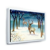 Designart 'Deers со зимски пејзаж' Традиционална врамена платна wallидна уметност печатење