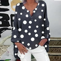 Жена Мода Долги Ракави Бран Точка Удобно Слободно Време Лабава Тркалезна Боја На Вратот Блуза Тиеток