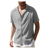 Машка маица маж машко лето обичен везник, цврста кошула со кратки ракави лапчиња кошули сиво