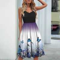 Фустани за жени печатени фустани за халтер сонце со средна должина летен летен фустан без ракави виолетова
