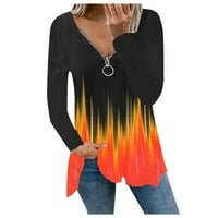 IOPQO маички за жени за жени оган печатење патент со долги ракави врвови со лебава лабава маичка за блузи жени врвови