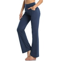 Флејски хеланки за женски фитнес за фитнес јога со џебови широки нозе спортски панталони чиста боја