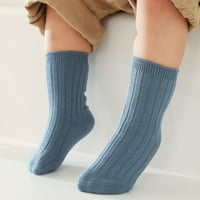 Детски чорапи есен и зимска модерна цврста боја Едноставна вертикална шема удобна топла машка чорапи со големина 9-11