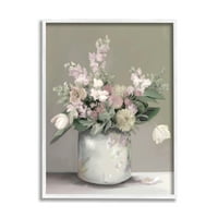 Sumn Industries безвременски цветен букет разновиден цвеќиња во форма на вазна слика, бело врамен уметнички печатен wallид уметност,
