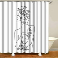 Модерна Апстрактна Линија Уметност Девојка Жена Туш Завеса И Бања Килими Постави Минималистички Скица Преглед Цртање Тоалет