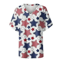 Базиреј Блуза За Жени Женски Летни Врвови Секојдневен Моден Краток Ракав V Вратот Маица Преголем Американски Знаме Печатење