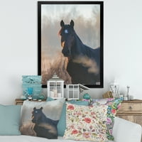 DesignArt 'Затвори портрет на коњ на есенско утро' фарма куќа врамена уметничка принт