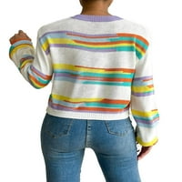 Обични Пругасти Тркалезни Пуловери На Вратот Разнобојни Женски Џемпери Со Долги Ракави Со Долги Ракави