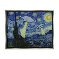 Stuple Industries Starry Night Classic Alien Nus Baights & Fantasy Painting Grey Floater Framed Art Print Wall
