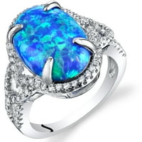 2. КТ овален создаден сина орална орална прстен во стерлинг сребро