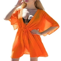 Женски Летен Бикини Шмек Летна Мода V Вратот Еднобојна Проѕирна Завој Кардиган Со Висок Струк Празничен Фустан На Плажа