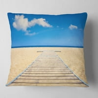 Дизајнрт плажа и море со дрвен под - Сина - Перница за фрлање на морскиот брег - 16x16