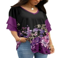Reclun жени маица со кратки ракави летни врвови против маица на вратот, мека тунична блуза што дише дневна облека, чиста виолетова