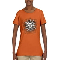 Диви Боби Зрачи Сонцето Издувам Печатење Мода Жени Графички Маица, Портокал, Големи