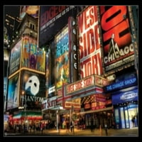 Њујорк Тајм Сквер Театарска Област Ламиниран И Врамен Постер