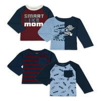 Garanimals Baby Boy Boy & Toddler Boy Graphic Graphic маици со долги ракави, 4-пакувања, 12M-5T