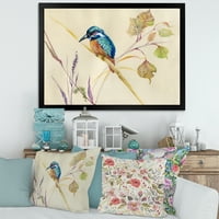 DesignArt 'Заедничка птица Kingfisher на гранка' Традиционална врамена уметничка печатење