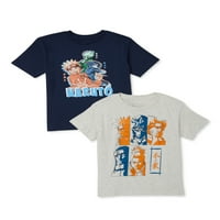Наруто Шипуден момчиња Узумаки графички маици, 2-пакувања, големини 4-18