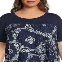 Terra & Sky Women's Plus Sime Miged Mixed Media Christ Rell Top Top