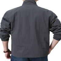 Пајл Менс надворешна облека со долги ракави палто за стенд-ап јака јака редовно вклопување на палто сиво xl