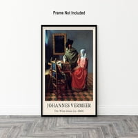Гроздобер Постер на Јоханес Вермеер - Ретро вино стакло со печатење - чаша вино уметност - подарок за него, неа, мажи, жени