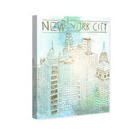 Студиото Винвуд Студио и Скилинис wallидни уметности платно печати „Newујорк скица боја“ градови во САД - злато, сино