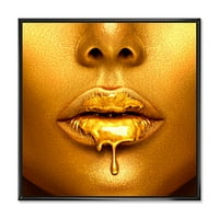 DesignArt 'Златна боја капе од модерната врамена на wallидни уметности на секси девојки усни