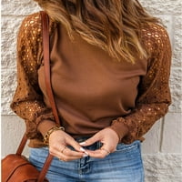 Женски долги ракави врвови чипка лежерна лабава блузи маици Шерми
